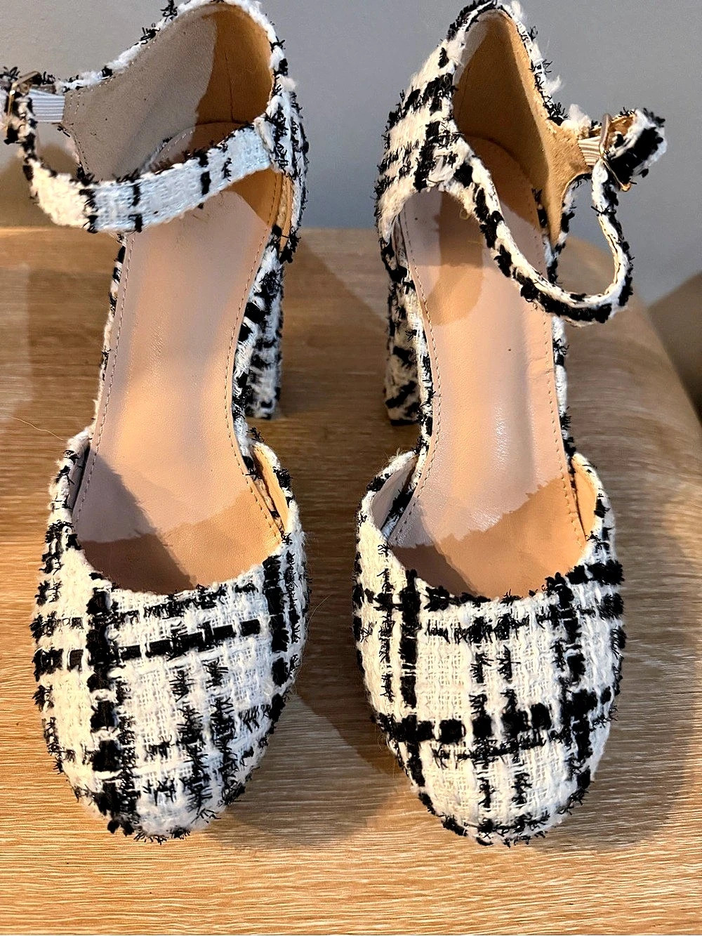 Plaid Black White Silver tweed platform